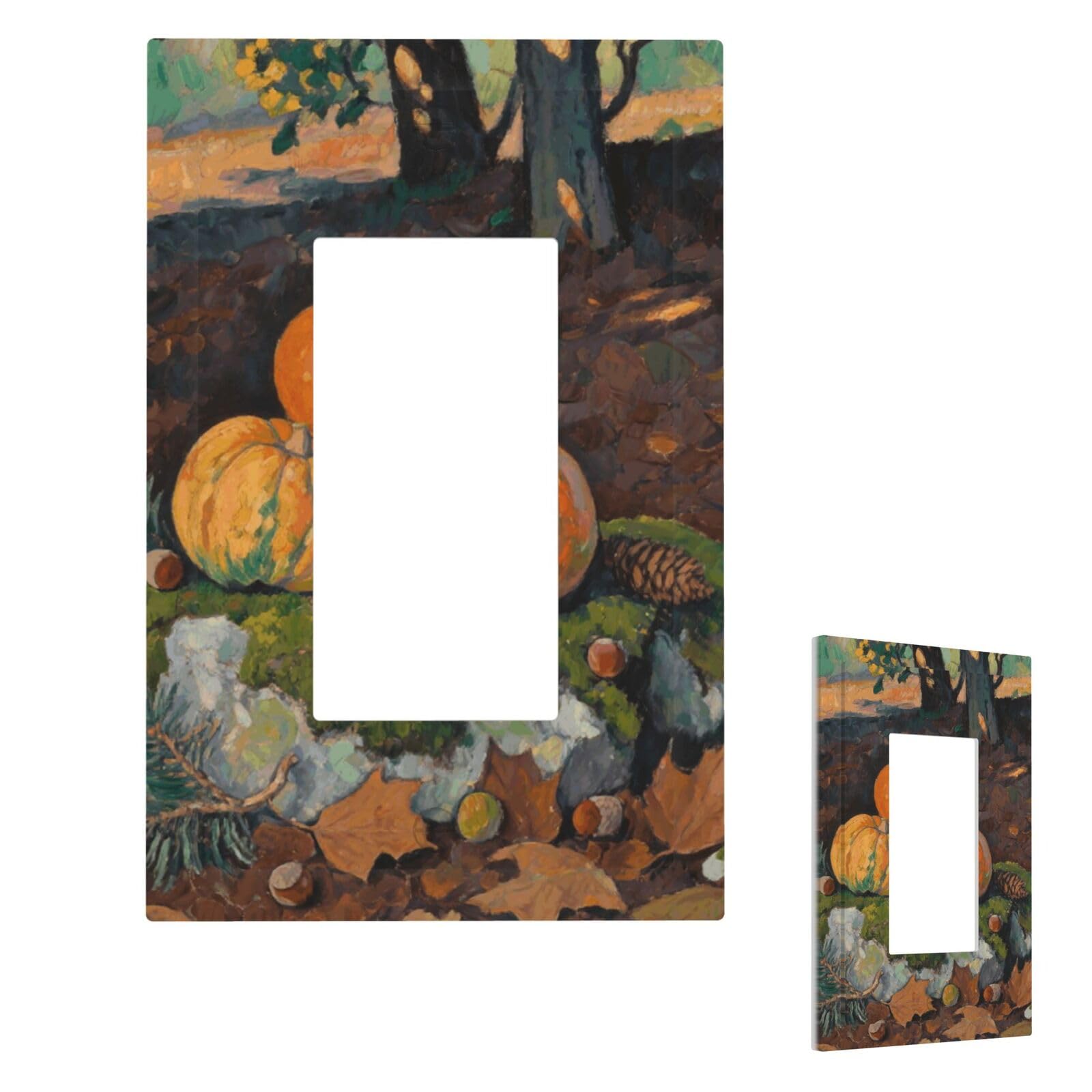 Fekiloot 1 Gang Leaves Pumpkin Wall Plate Cover Modern Decorative Light Switch Cover Unbreakable Receptacle Outlet Covers For Living Room Bedroom Home Decor