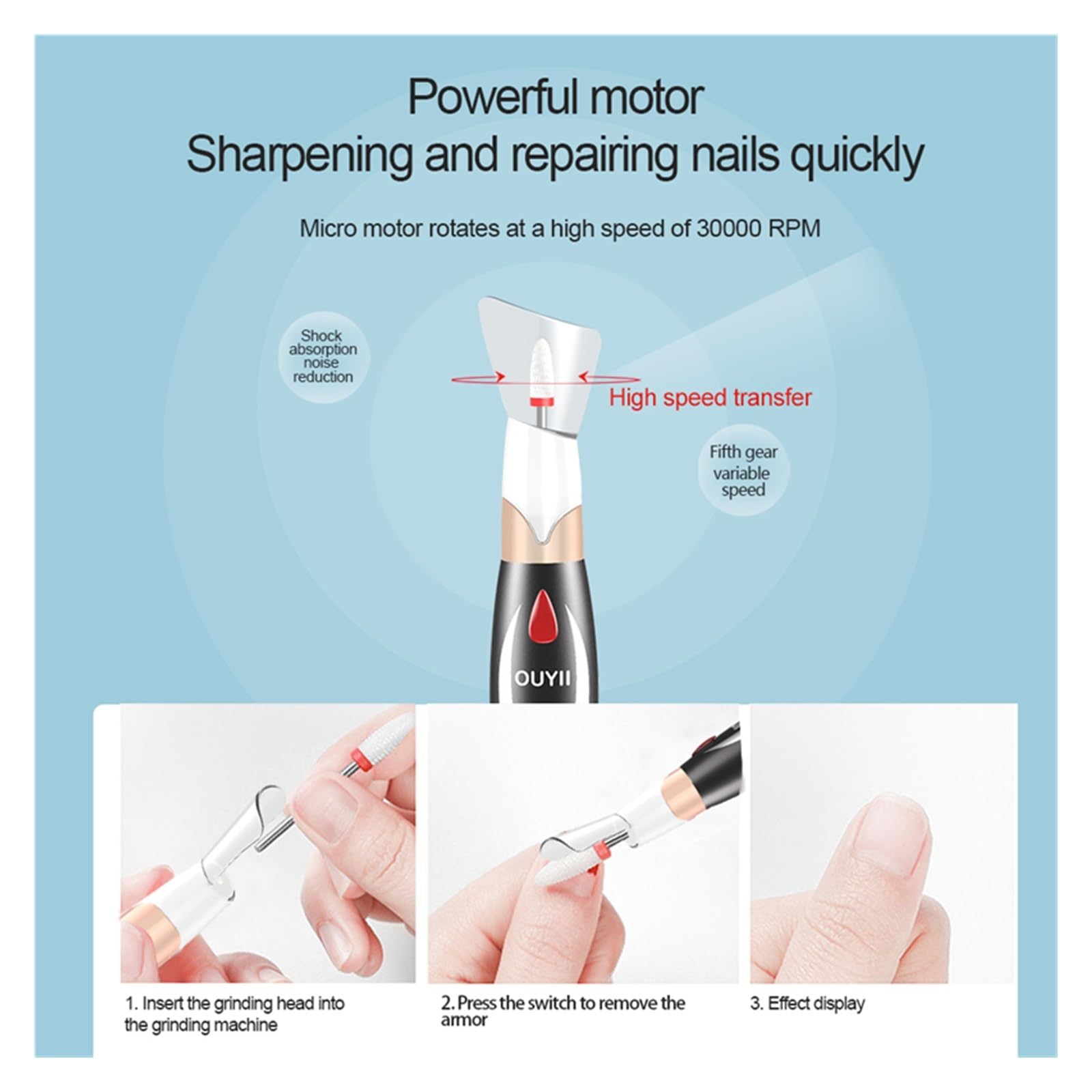 Trapano for unghie elettrico senza fili, fresa for lima for ricaricabile for dispositivo di rimozione del gel for pedicure for manicure, strumenti for levigatrici Potente ed efficiente(Rose gold)