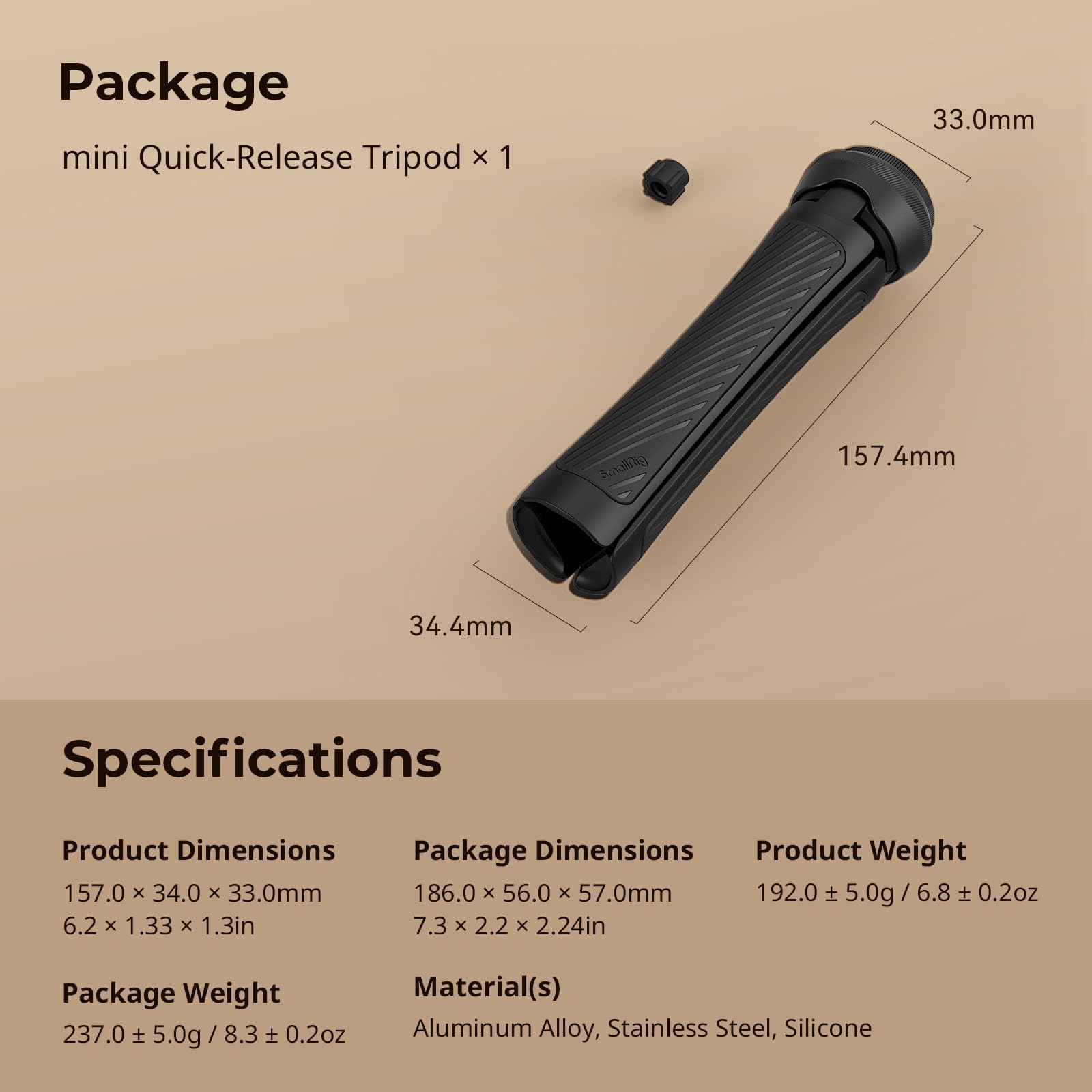 SMALLRIG Mini Treppiede a Sgancio Rapido, Compatibile Universalmente con Supporto a Vite da 1/4"-20 per Stabilizzatori, Fotocamera, Gabbia - 4117