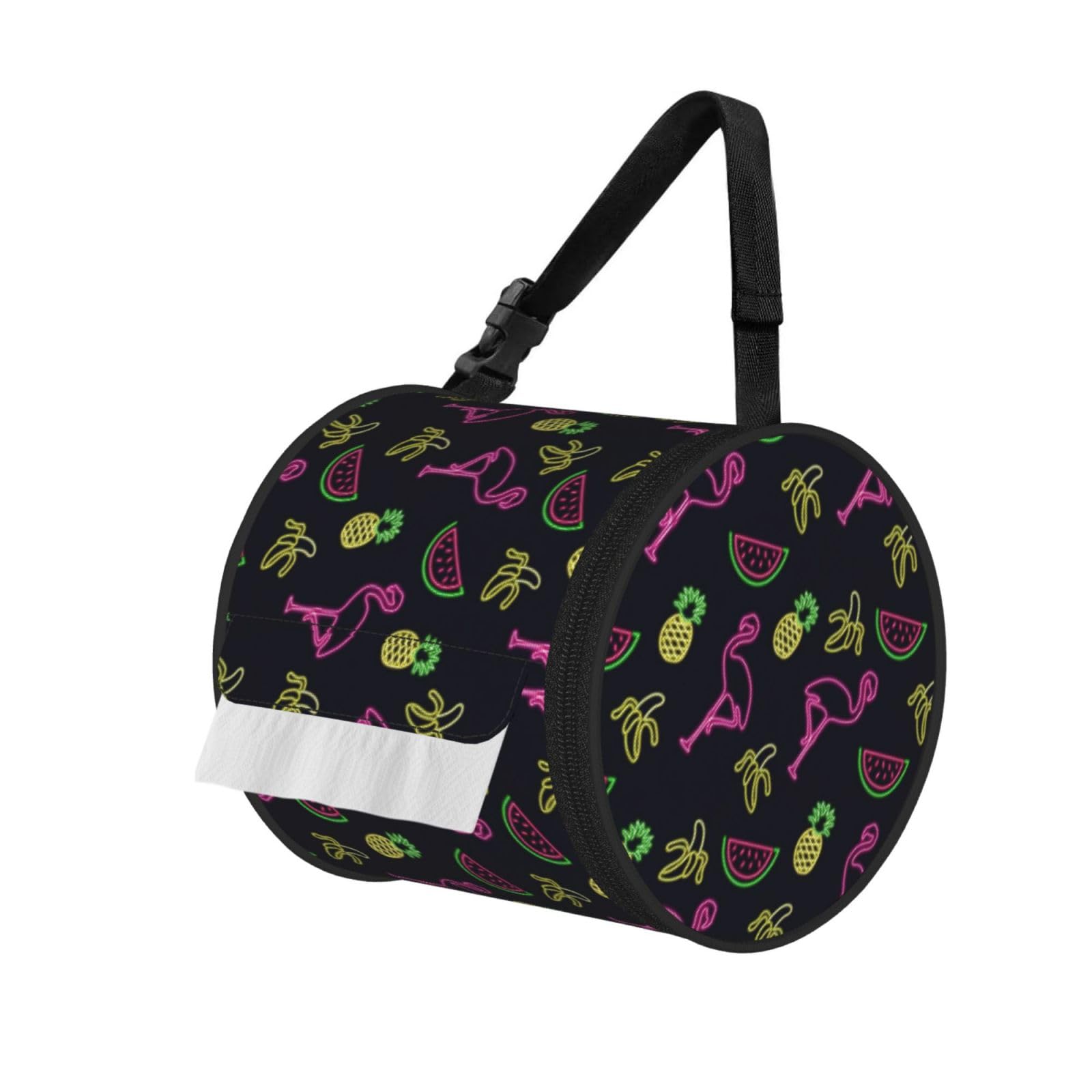 Pineapple Banana Flamingo Printed Roll Paper Carrier Bag, Foldable Oxford Cloth Tissue Case for Camping Hiking Backpack
