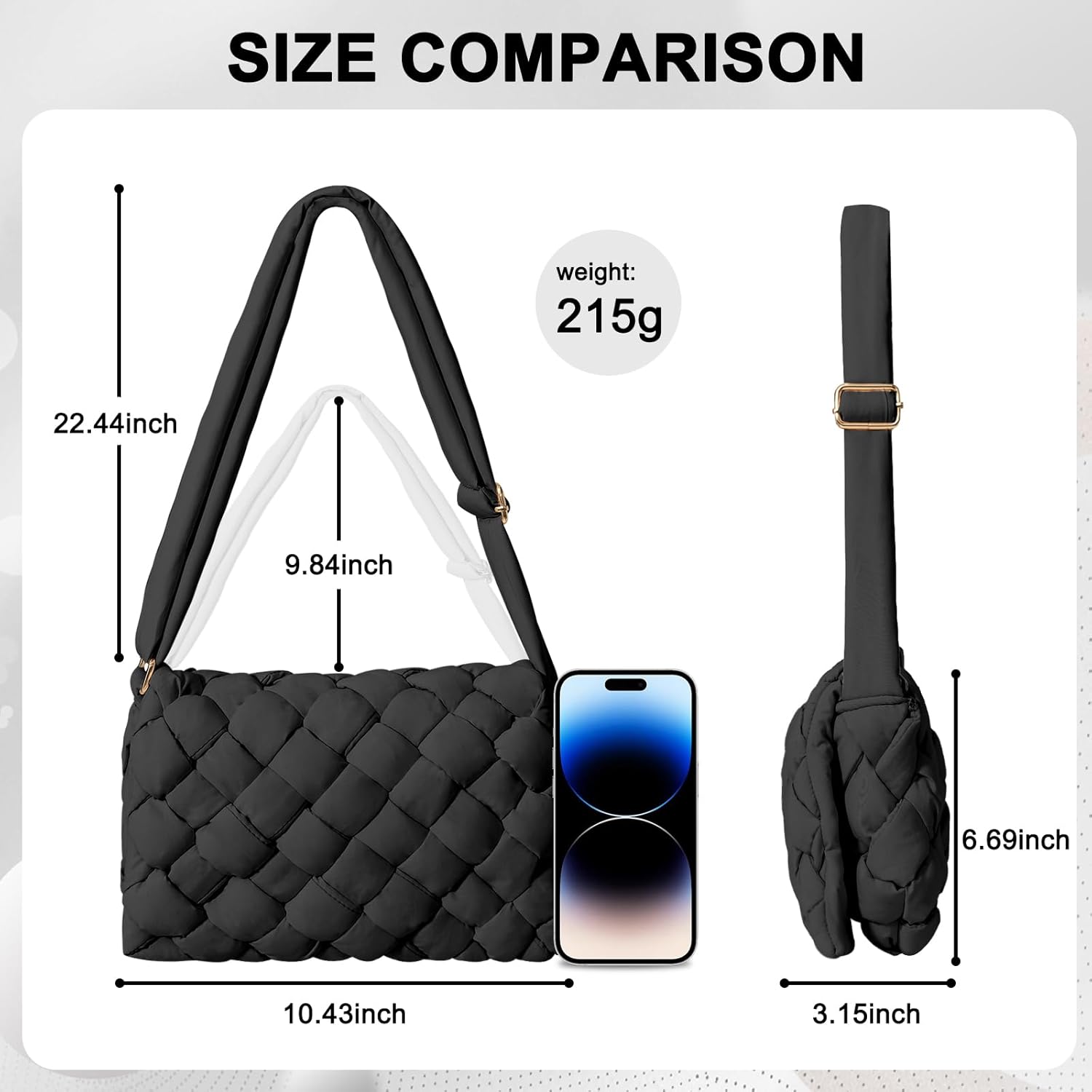 NAARIIAN Small Puffer Crossbody Bag for Women,Lightweight Quilted Woven Purse with Adjustable Strap,Crescent Shoulder Bag