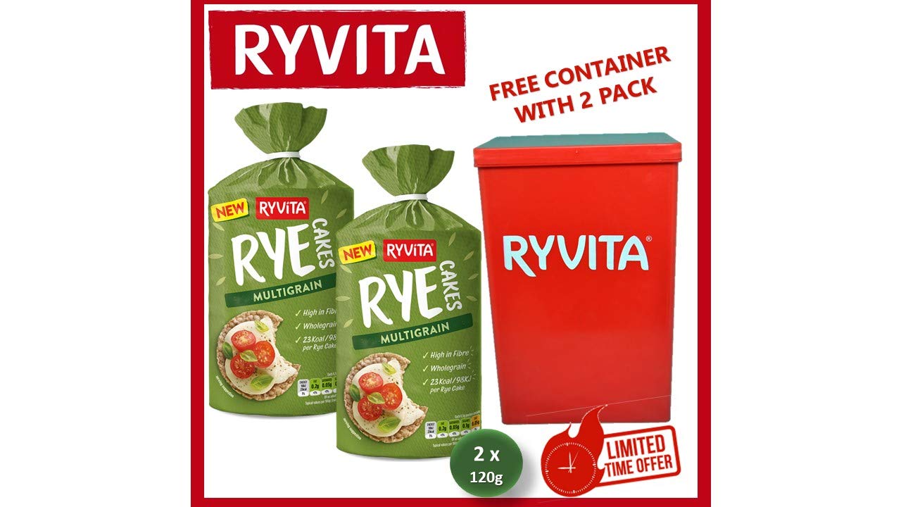 Ryvita Rye Cakes Wholegrain with Container (120g, Pack of 2)