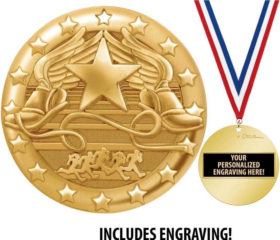 Crown Awards Running Medal, 2" Shiny Gold Winged Foot Race Medals for Kids with Free Custom Engraving Prime