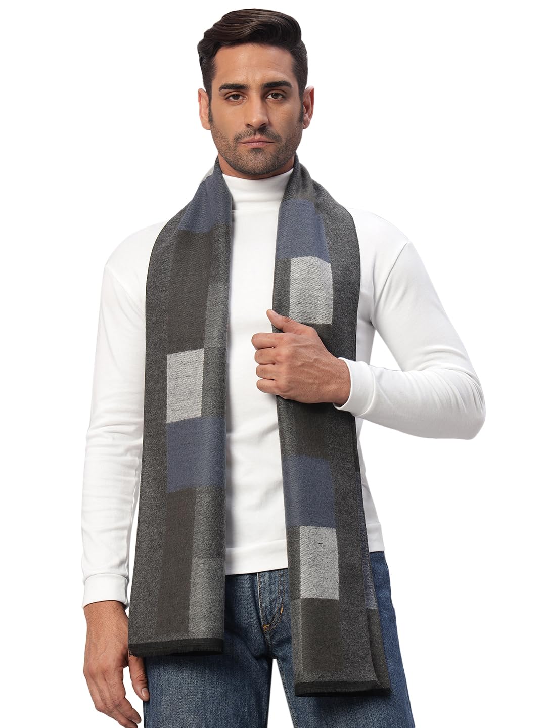 Men's Reversible Checks Pattern Winter Wool Scarf, Muffler 72"x12" Inch-image-39