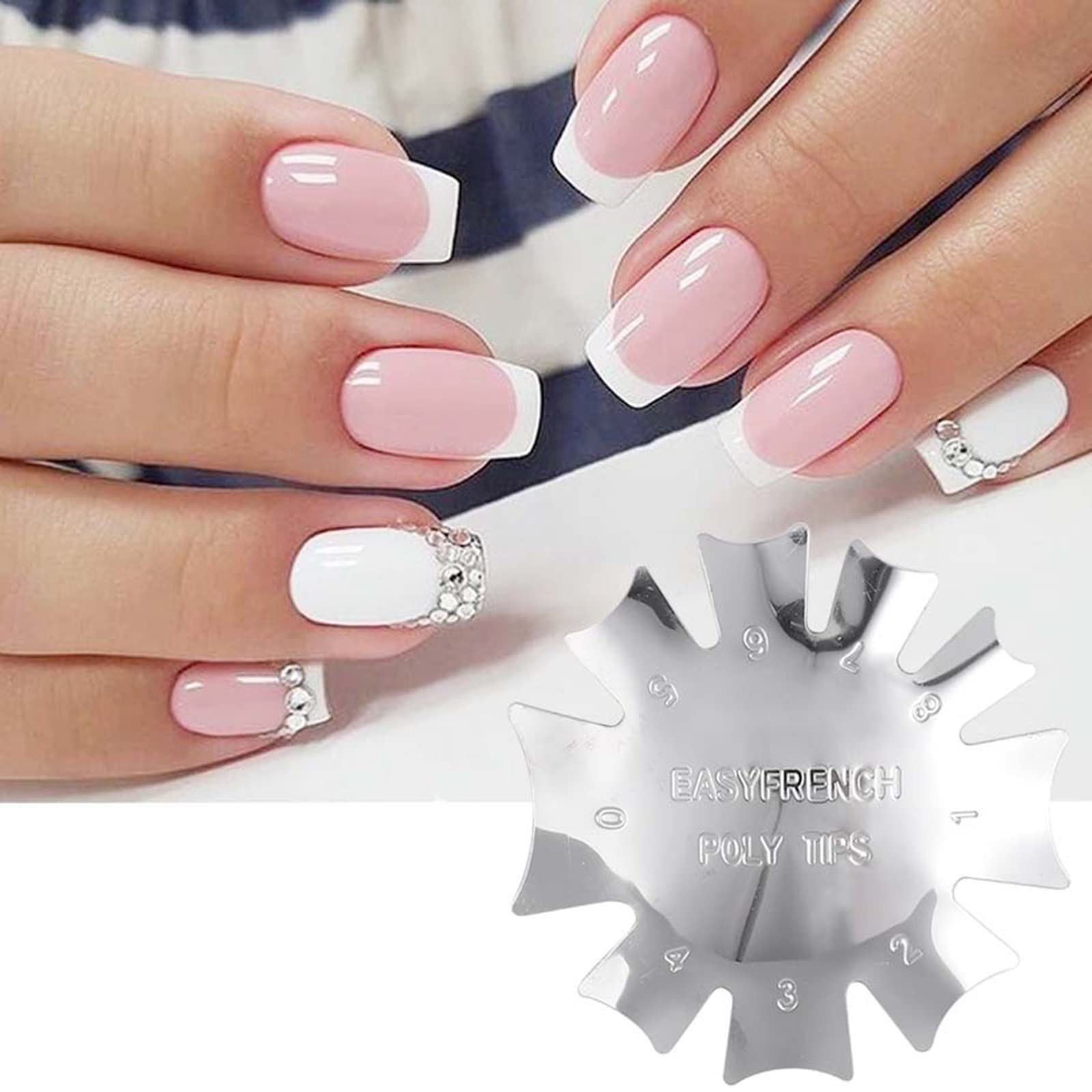 French Smile Line Edge Trimmer Cutter 4 Piezas, Nail Art Metal Plantilla Cutter Acrílico UV Gel, 4 Formas Plata