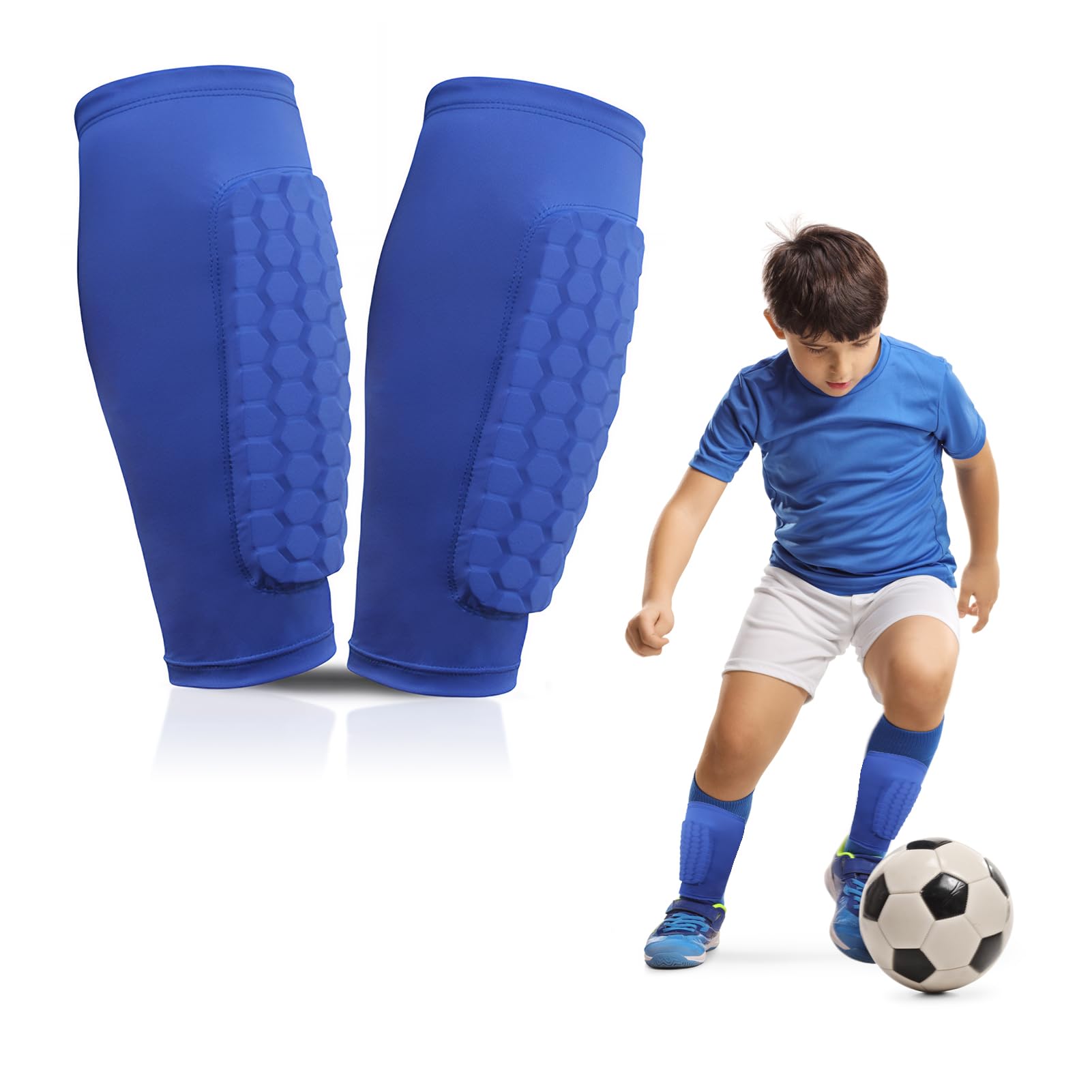 Sharelove Soccer Shin Guards Kids, Practical Protector Football Shin Pads with Breathable Elastic Honeycomb Pads, Thickened and Enlarged Shin Defender Shin Guards Sleeves for Kid Adult