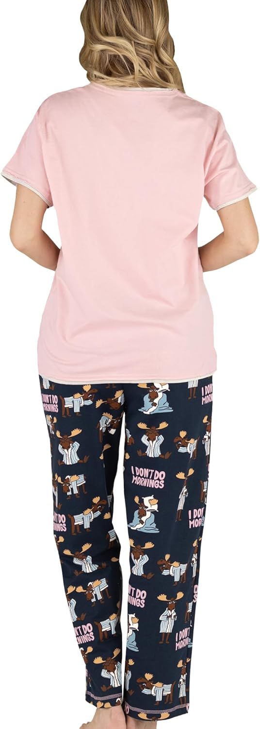 Lazy One Women's Pajama Set, Short Sleeves with Cute Prints, Relaxed Fit, Bear and Moose Prints - Image 2