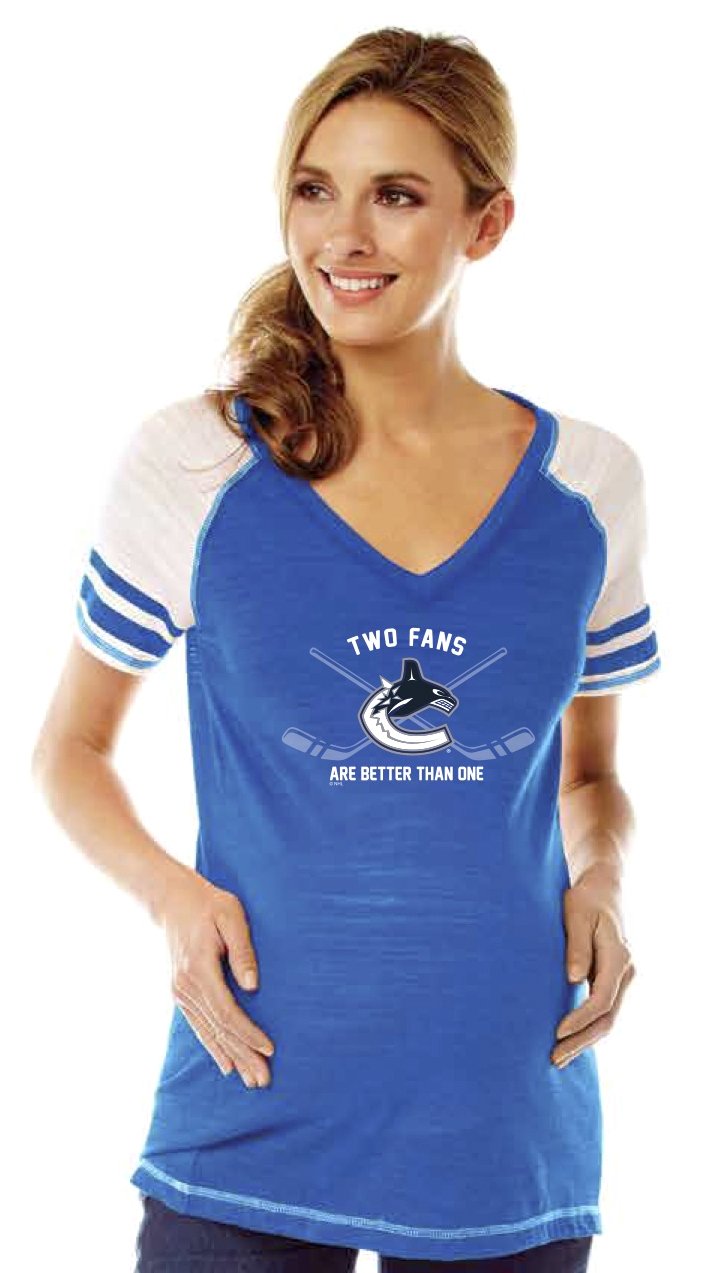 Soft As A Grape NHL Women's Maternity V-Neck Tee with Stripe Sleeves
