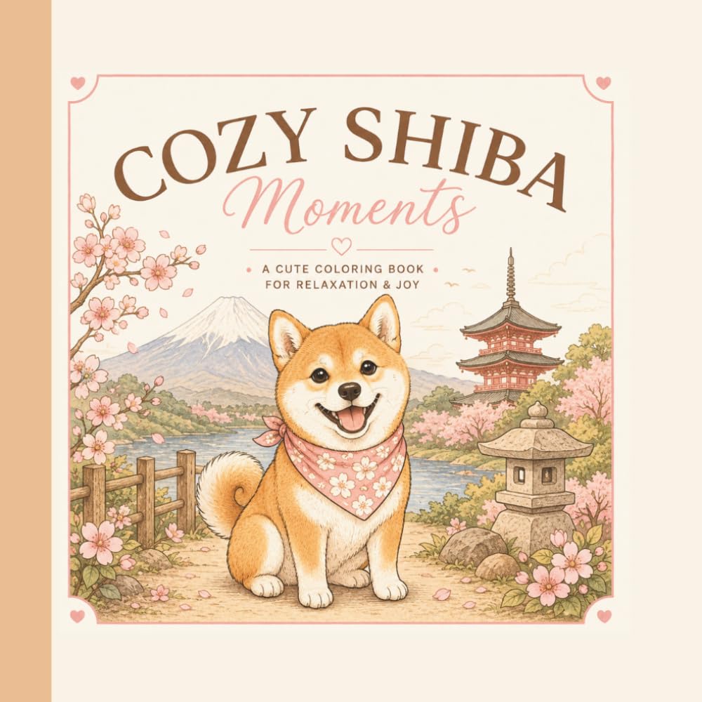 Cozy Shiba Moments: A Cute Coloring Book For Relaxation & Joy