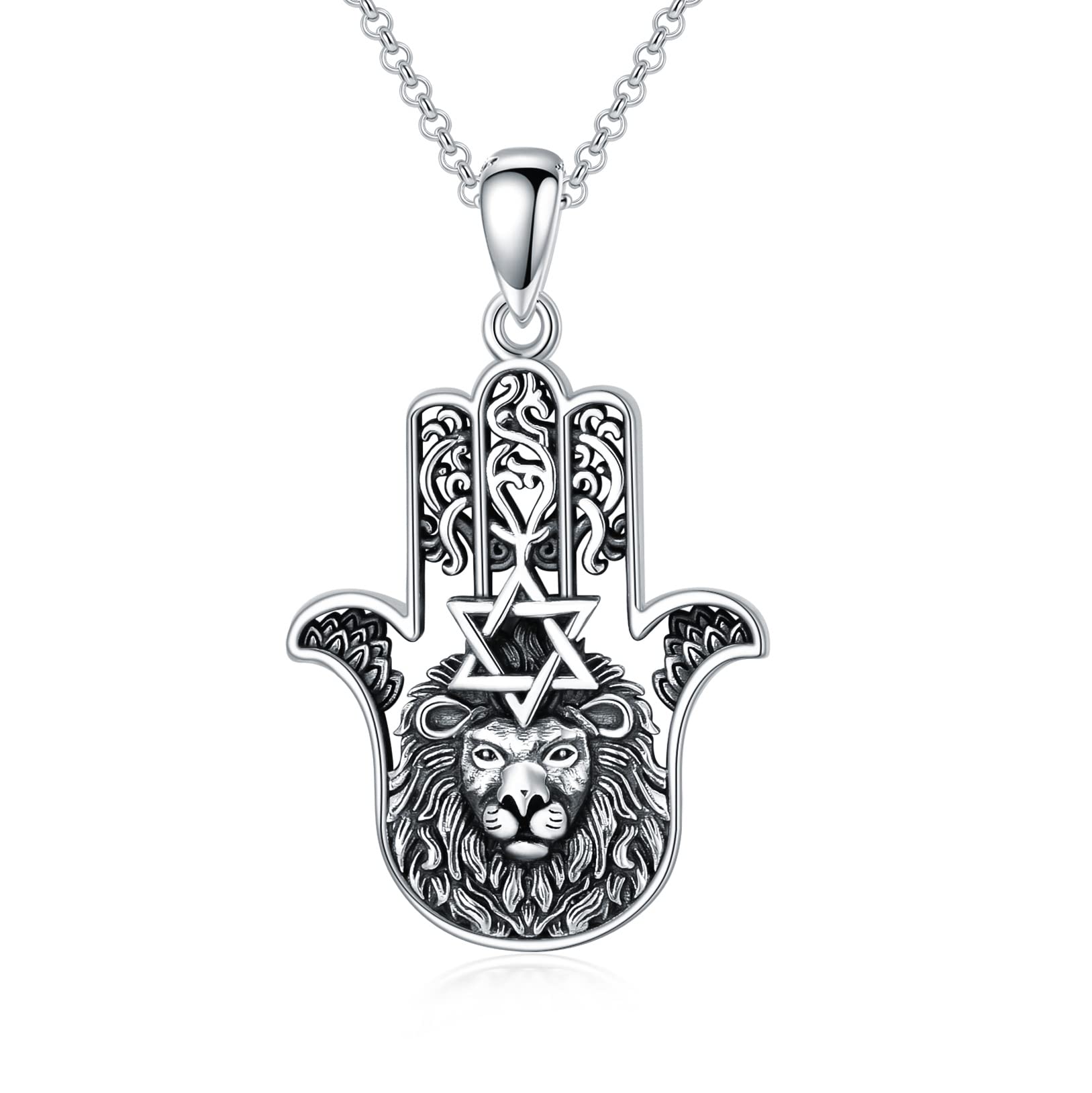 PROESSHamsa Tree of Life/Viking/Lion/Butterfly/Evil Eye/Yin Yang/Eye of Horus Necklace 925 Sterling Silver Hand of Fatima Pendant Necklace Hamsa Jewelry Gifts for Women Men for Birthday Christmas