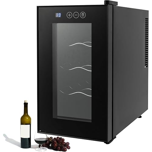 8 Bottle Compressor Wine Cooler Refrigerator, 23L Large Freestanding Wine Cellar LED Display Black Wine Cooler with 3 Racks 46f-64f Digital Temperature Control Glass Door