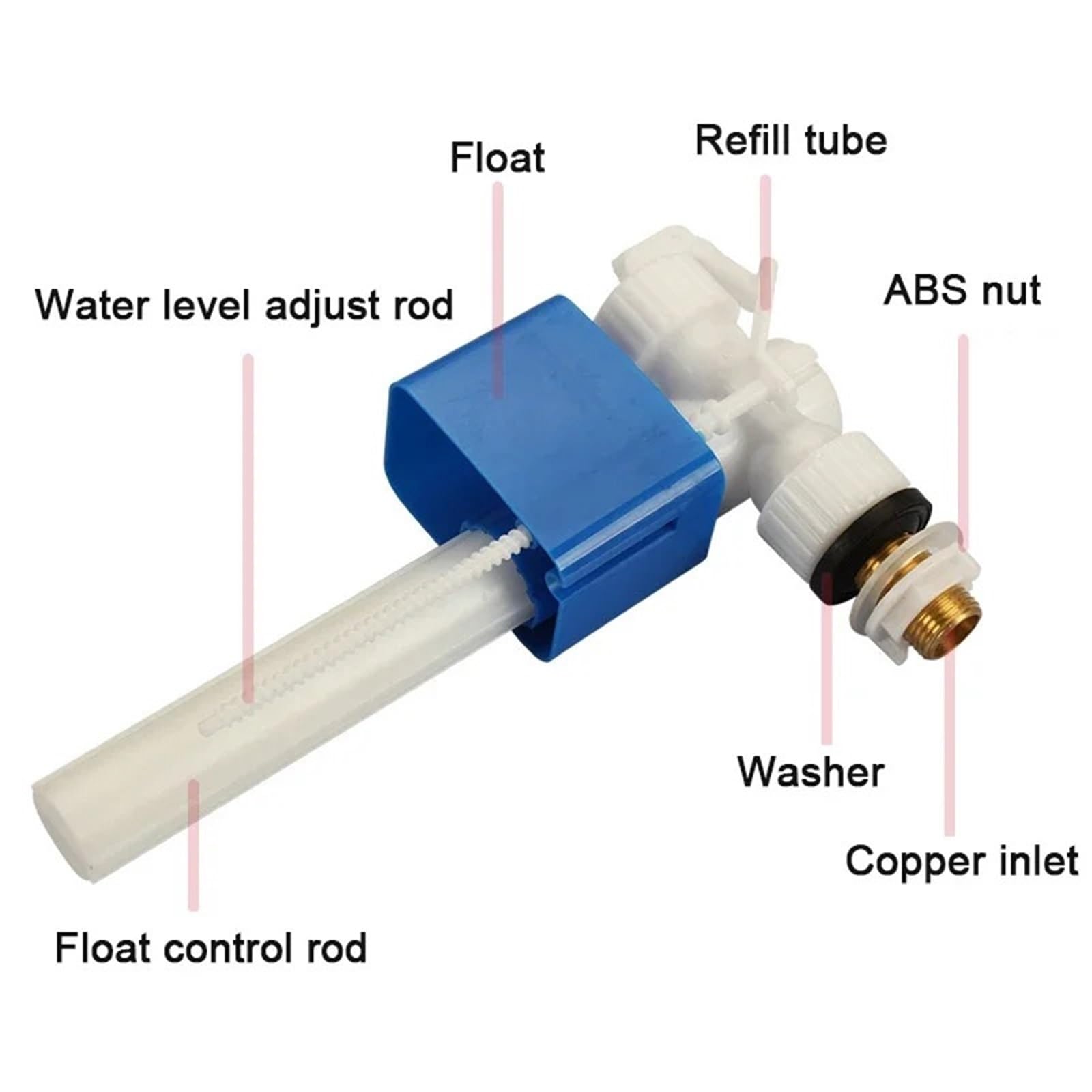 Válvula de descarga para cisterna de WC 3/8" Toilet Water Fitting Side Intake Valve Copper WC FloatingToilet Filling Kits Adjust FlushToilet Accessories(Side Inlet-18cm)
