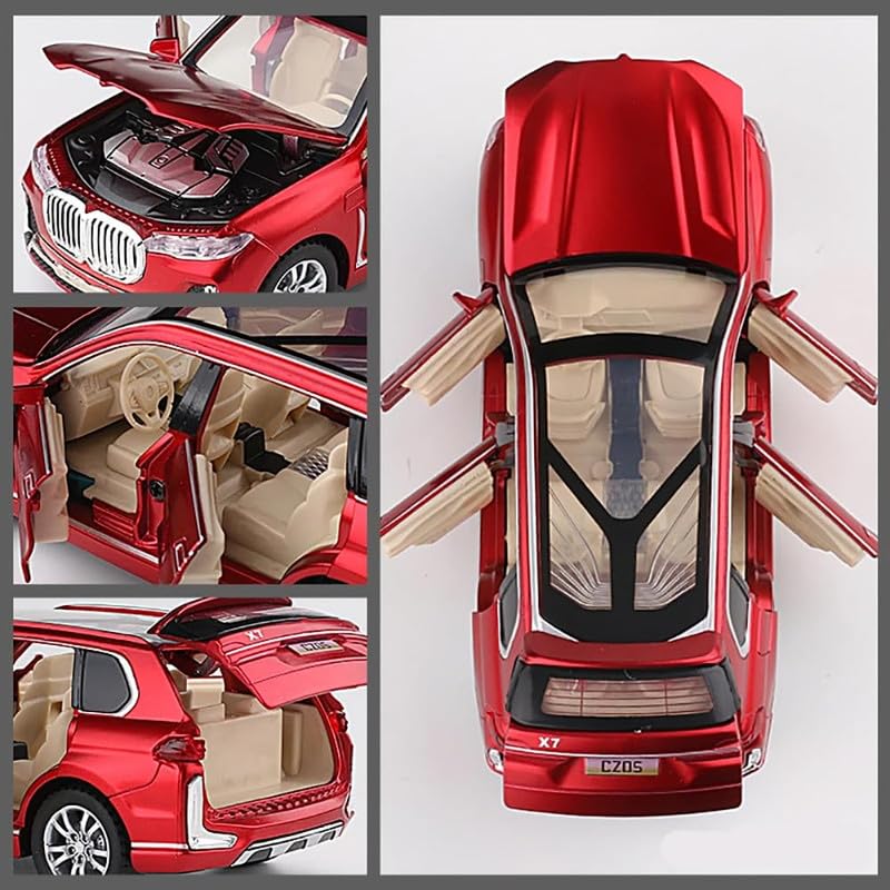 Image of Kids Model 1:32 BM X7 Die Cast Metal Car Pull Back Action Opening Doors with Realistic Engine Sound Lights Toy Car Gift for Boys - Red