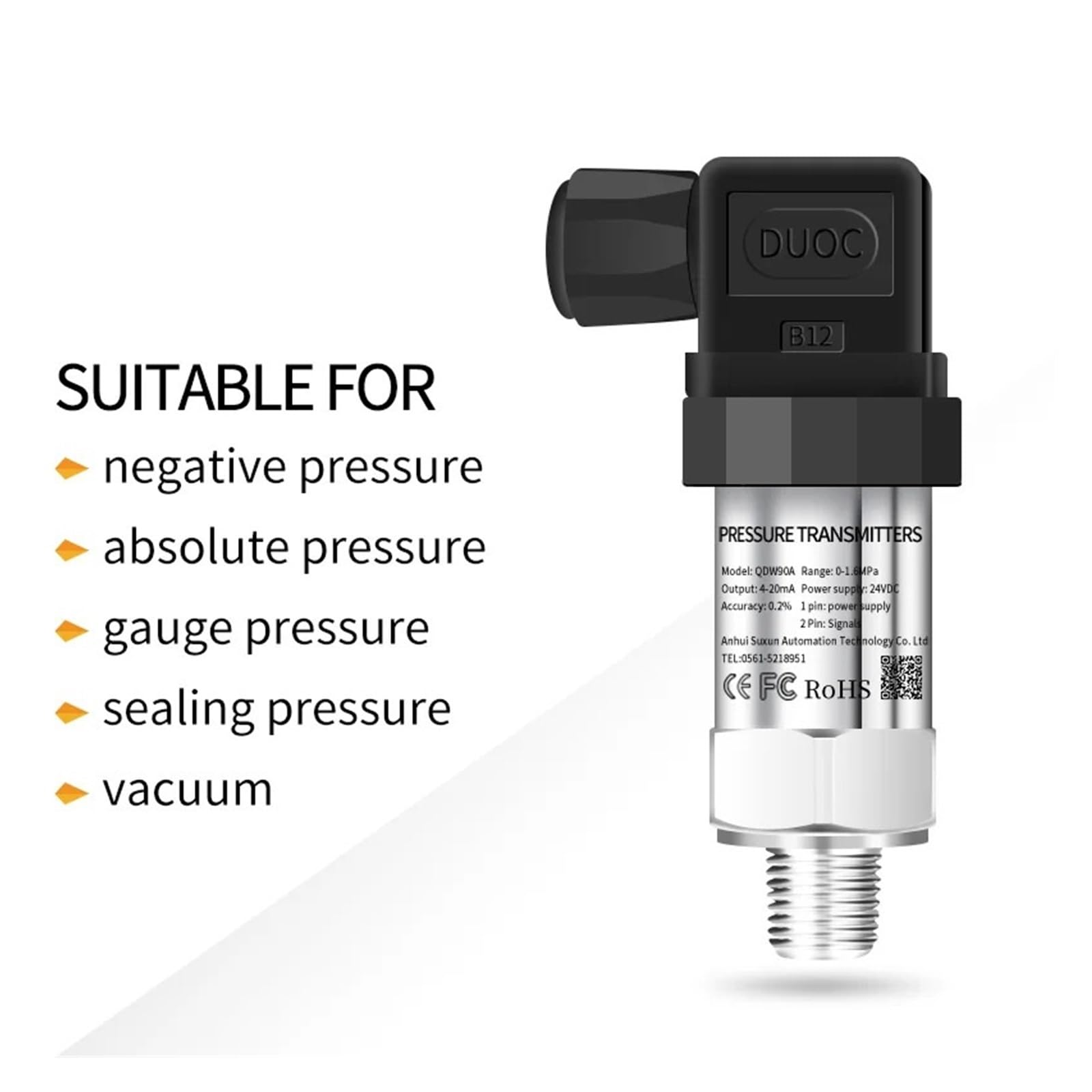 Transmisor de presión de Aire for Gas Combustible G1/4 24V 4-20mA 0-10V 0-600bar Sensor transductor de presión de Acero Inoxidable Opcional(0.5-4.5vout 5v Power)