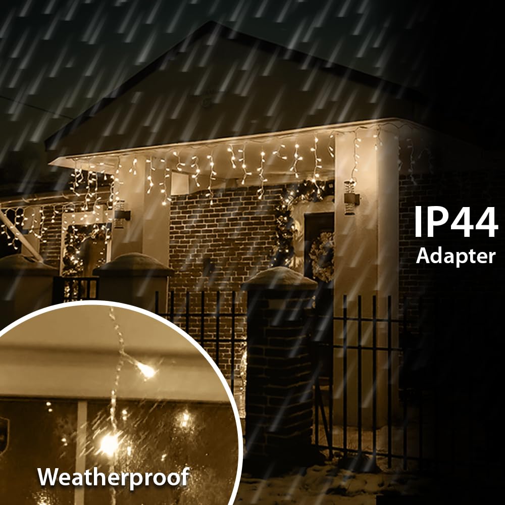 ANSIO® Lichterkette Außen Eisregen 26m 760 LED Eiszapfen Lichterkette Außen Lichtketten Strom Für Weihnachten, Balkon, Weihnachtsdekoration | Warmweiß Weihnachtsbeleuchtung | Klar Kabel