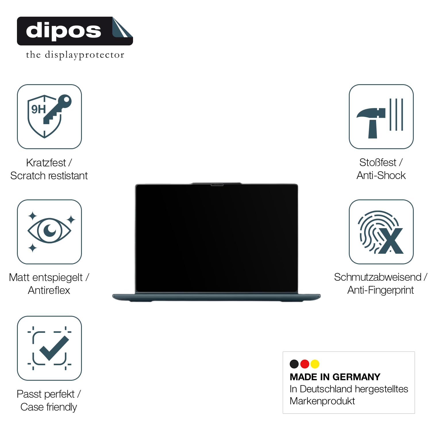 dipos 2x Pellicola Protettiva 9H opaca per Lenovo Yoga 7i 2-in-1 Gen 9-16 | Antiriflesso, non si rompe e non si scheggia, non è vero vetro, Anti-Shock, antigraffio, senza bolle, autoadesiva