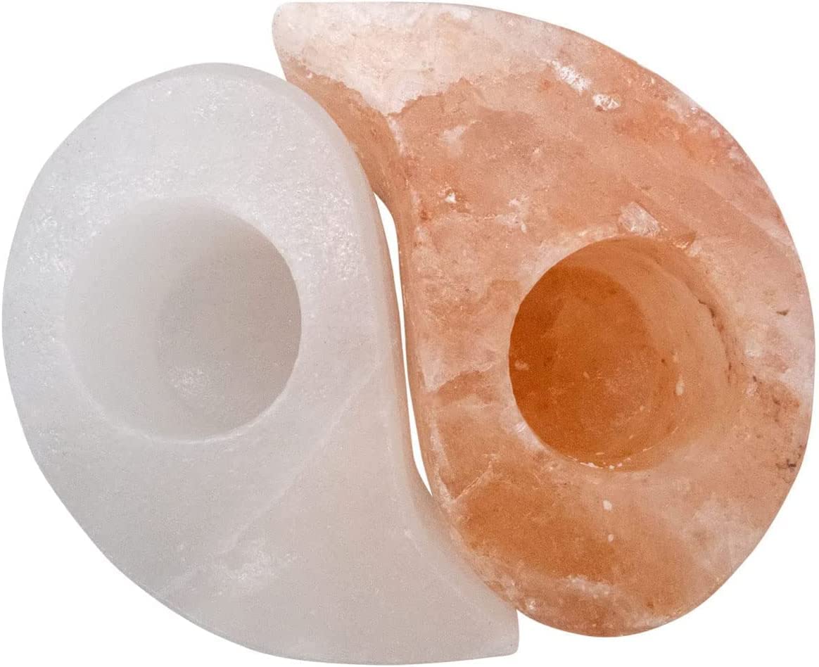 Halit Salzkristall Lampe weiße Salzlampe 2-3 kg plus Teelichthalter 'Yin & Yang' aus der Salt Range Pakistan by Salzarena