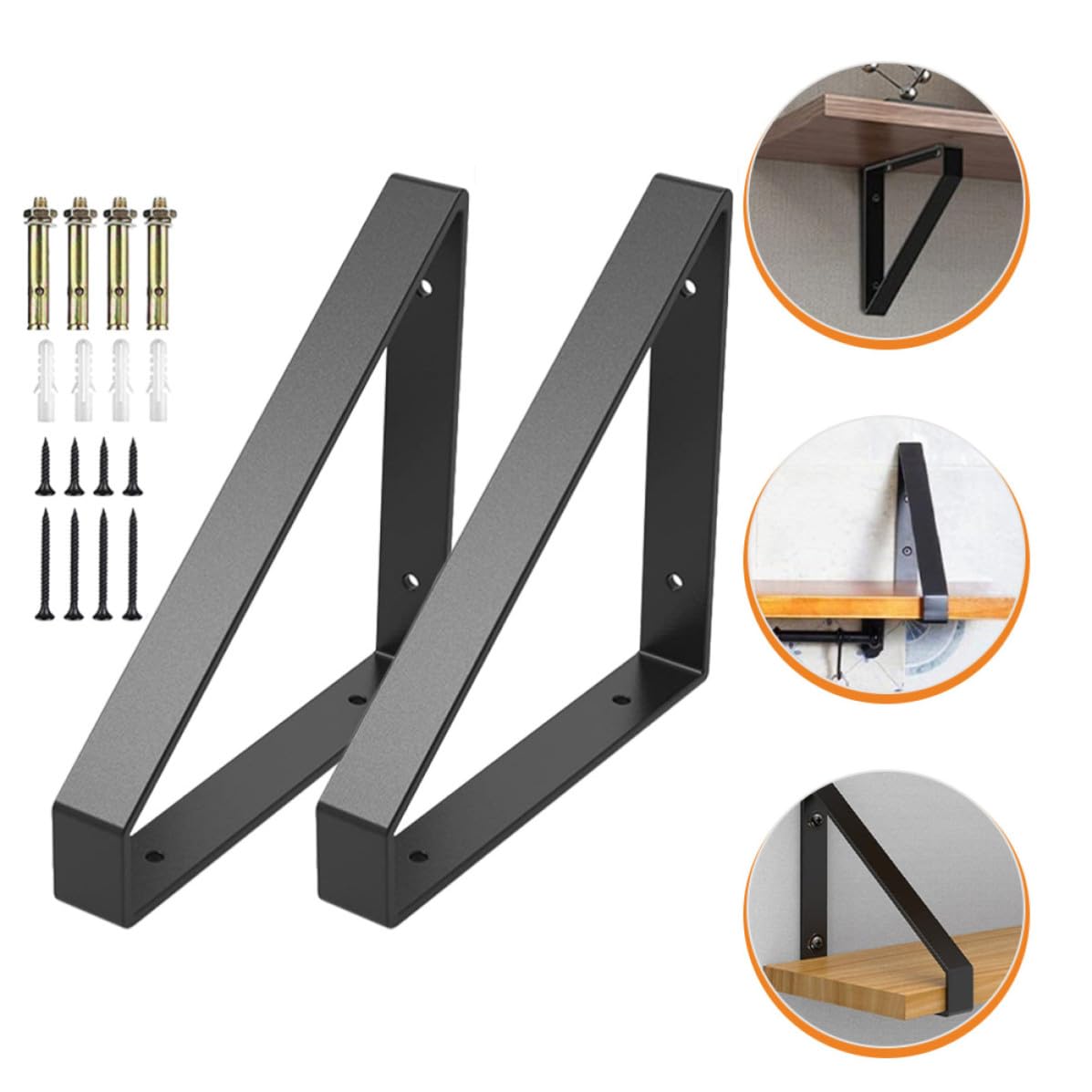 2 Soportes para Estantes de Hierro Negro, Soportes de Alta Resistencia para Estantes Flotantes, Fáciles de Instalar para Estudio o Dormitorio