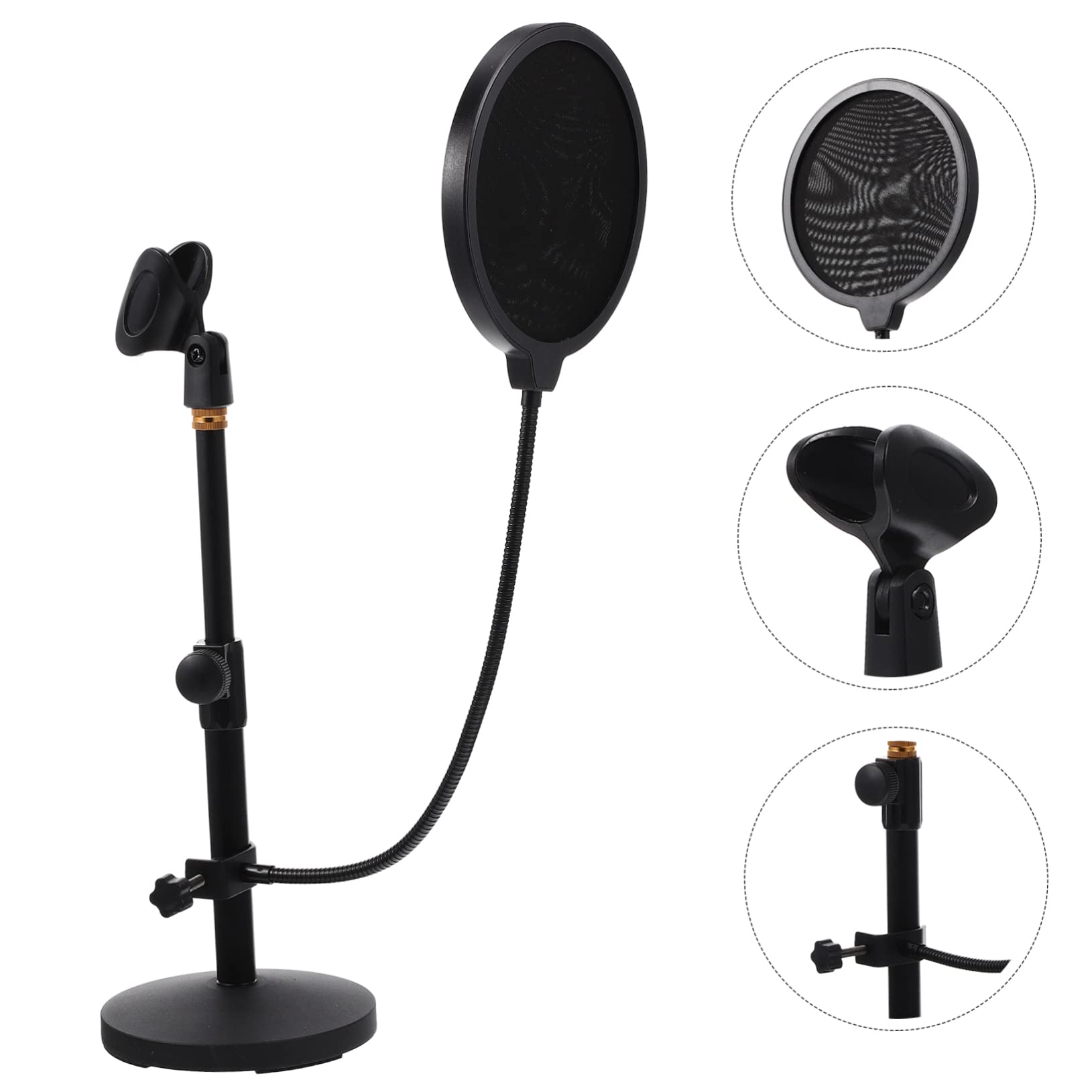 Levemolo Soporte De Micrófono De Escritorio Ajustable Extensible 290-395mm Con Base Metálica Negra, Clip Para Micrófono y Filtro Antipop Para Streaming y Grabación Profesional