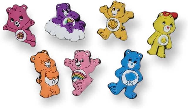 2D Bear shoe charm shoe accessories 7 Pcs set Clog Sandals Decoration for Boy Girl, Anime Shoelace Accessories, Bracelet Wristband Charms, Party Favour Supplies Birthday Gifts, multicolour
