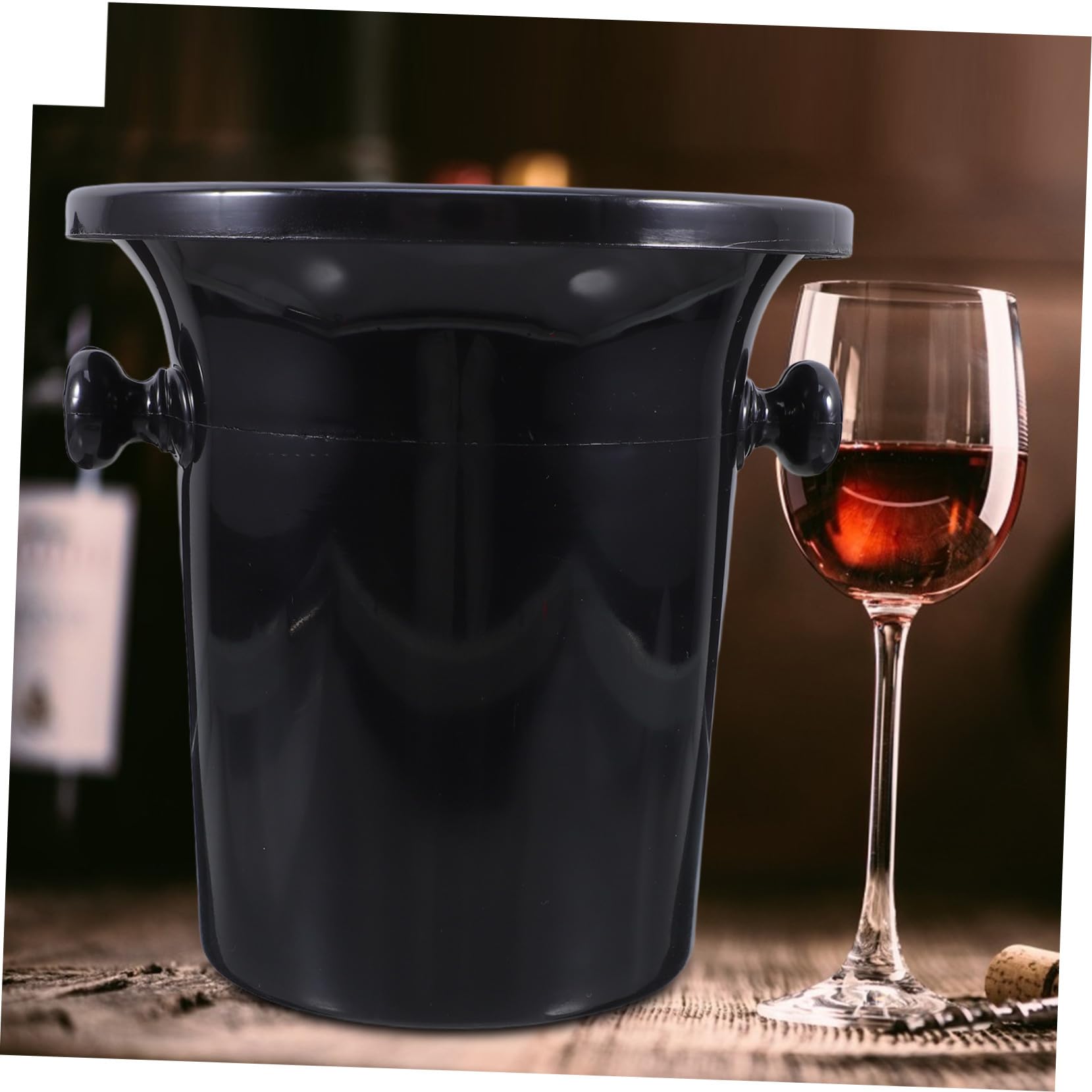 Escupideras y Acabado Liso de Vino de Plástico Doble Oreja Negras para Cata de Vinos Cubos Redondos Estilo Occidental en Bodegas y Tiendas Especializadas