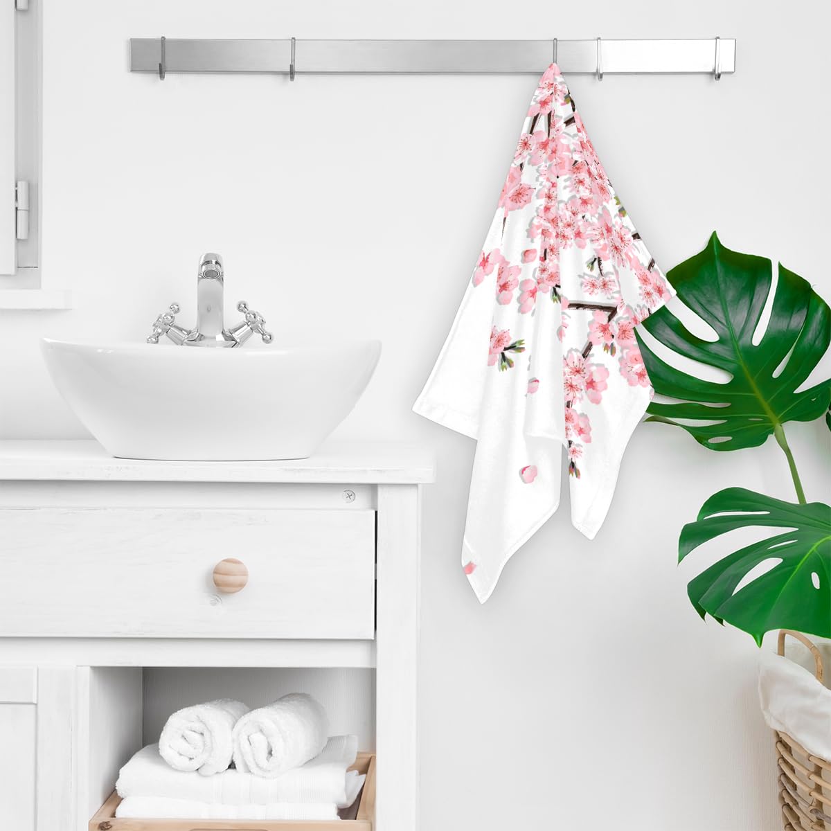 Weiche Baumwoll-Badetücher, 2er-Set, für Kinder, Damen, Herren, Mädchen, Jungen, Rosa, japanische Kirschblüte, weiches Gesichtshandtuch, Badezimmer-Handtücher für Badezimmer, Hotel, Spa, Küche