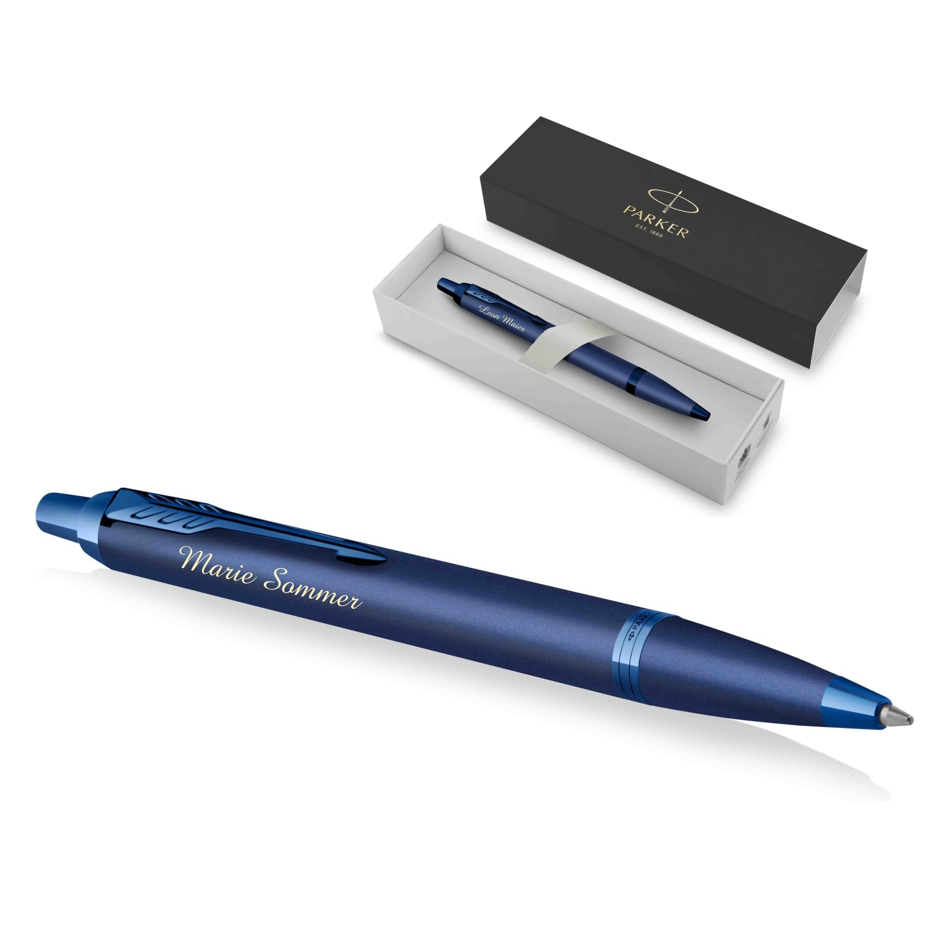 PARKER IM - Bolígrafo monocromático con grabado, bolígrafo premium, caja de regalo, tinta azul, regalo personalizado, nombre grabado, aniversario, cumpleaños, idea de regalo (azul)