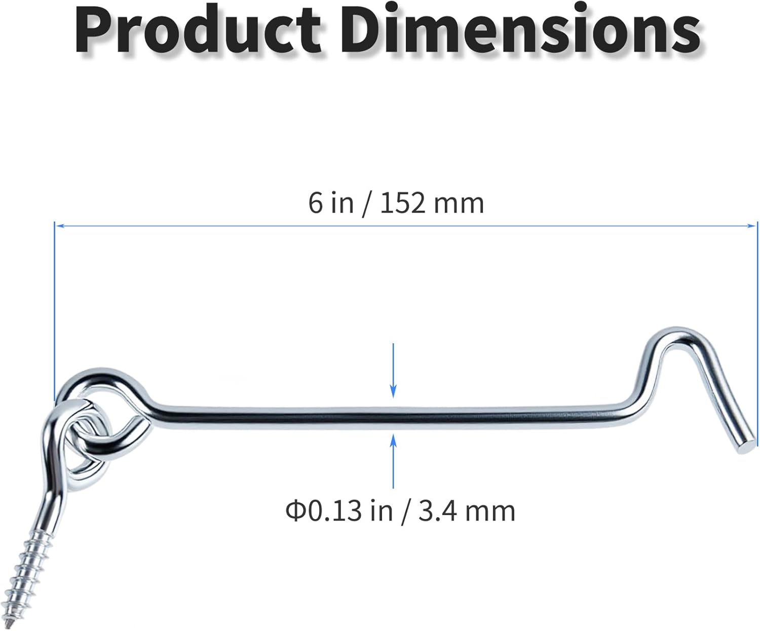 4 Pcs 6"L Silver Hook and Eye Latch Hook Latch with Mounting Screws Carbon Steel Zinc Plated Privacy Lock Mounting Screws for Wooden Cabin Gate Sliding Barn Door Swivel Window