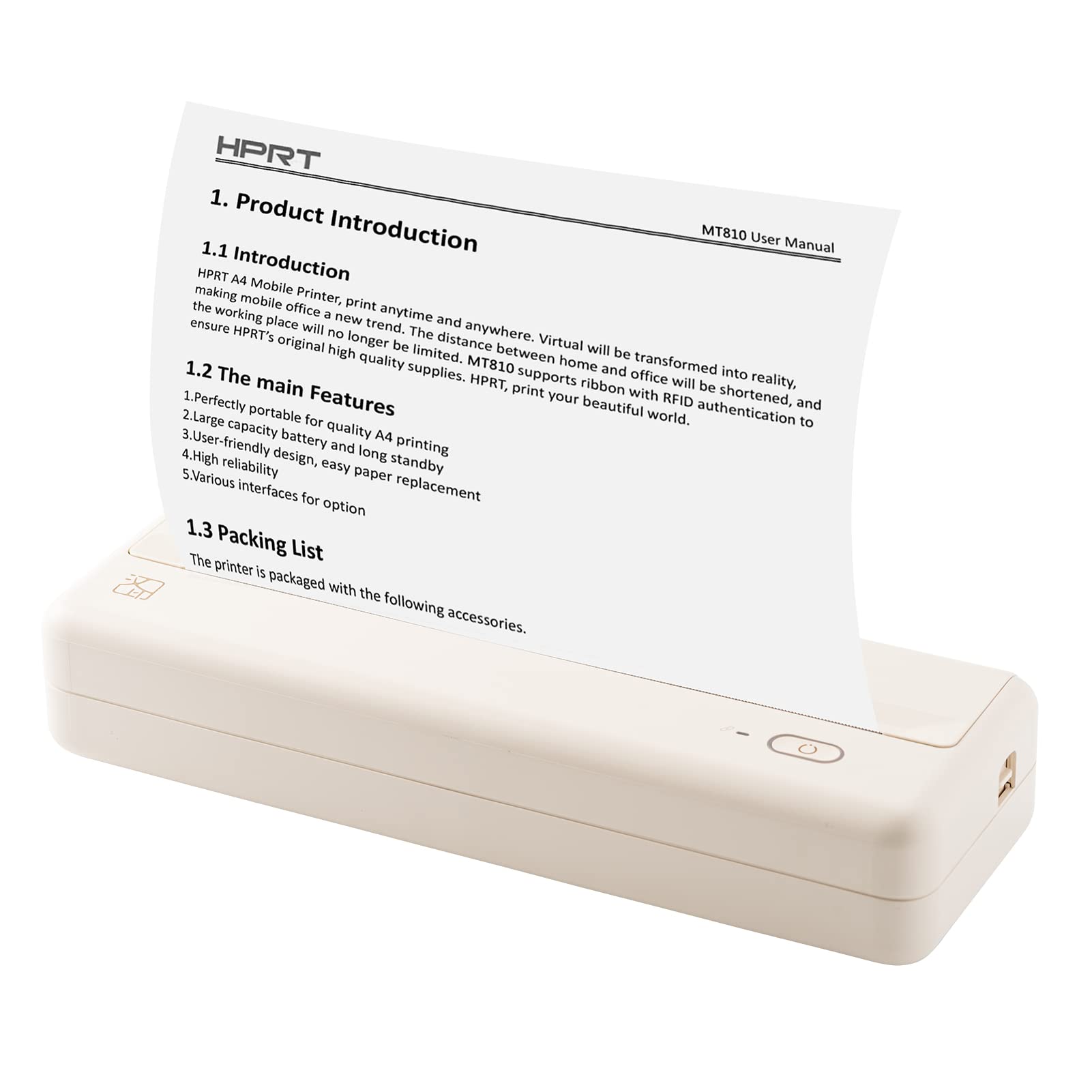 HUIOP Impresora portátil,MT810 A4 Impresora de Papel portátil Impresión térmica Conexión inalámbrica BT Compatible con iOS y Android Soporte de Impresora de Fotos móvil 210 mm / 110 mm para Viajes al