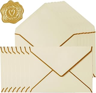 30 Pack Thick 5x7 Envelopes with Gold Border, A7 Thick Paper Greeting Cards Envelopes with Stickers for Invitation (Cream Color, 7.24x5.24 inches)