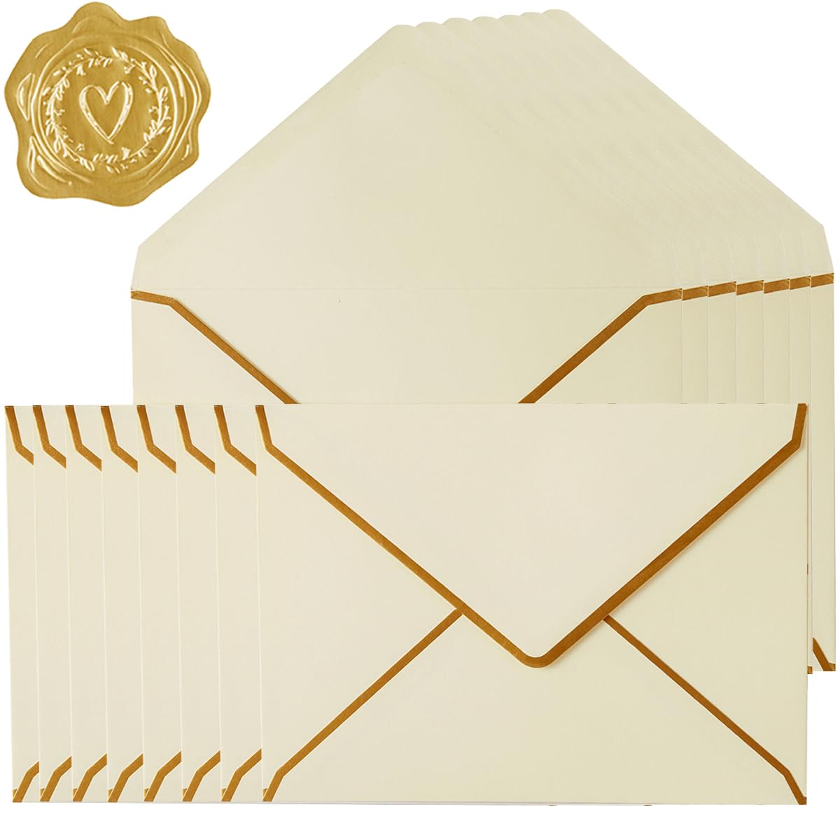30 Pack Thick 5x7 Envelopes with Gold Border, A7 Thick Paper Greeting Cards Envelopes with Stickers for Invitation (Cream Color, 7.24x5.24 inches)