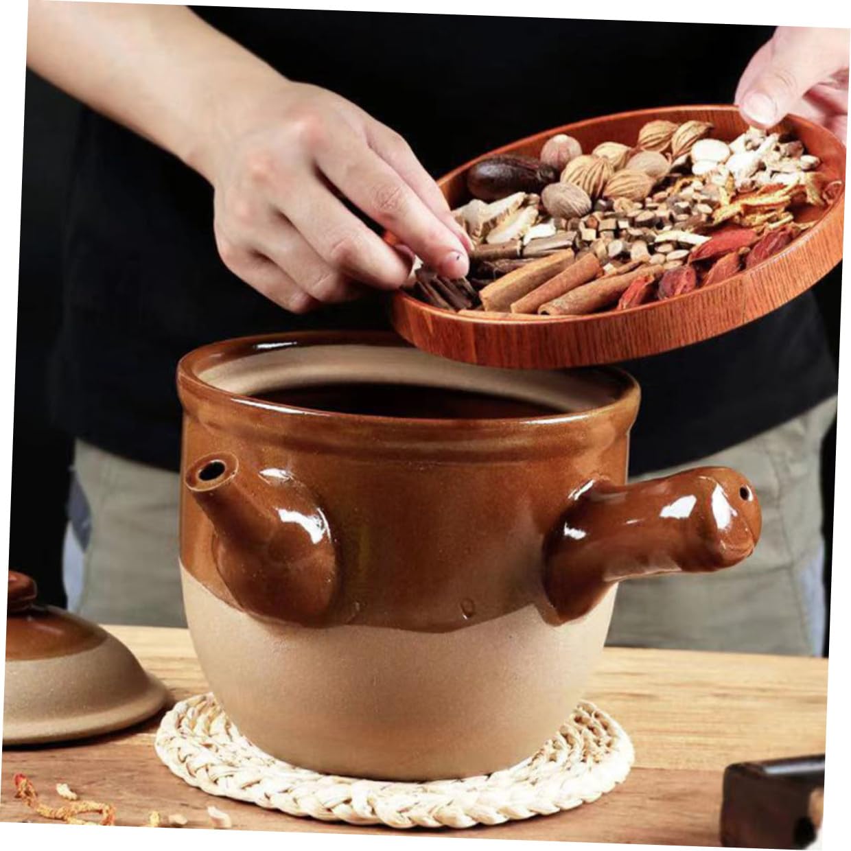 VALICLUD Pentole di Coccio per Cucinare Tradizionali in Terracotta Capacità di 1,5l, Manico Liscio e Adatte per Pentole di Medicina Cinese a Fuoco Diretto
