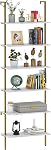 Wolawu Ladder Shelf 6 Tiers Marble White Modern Bookshelf Open Tall Wall Mount Bookcase Standing Leaning Wall Shelves Industrial Decorative Living Room Bed Room