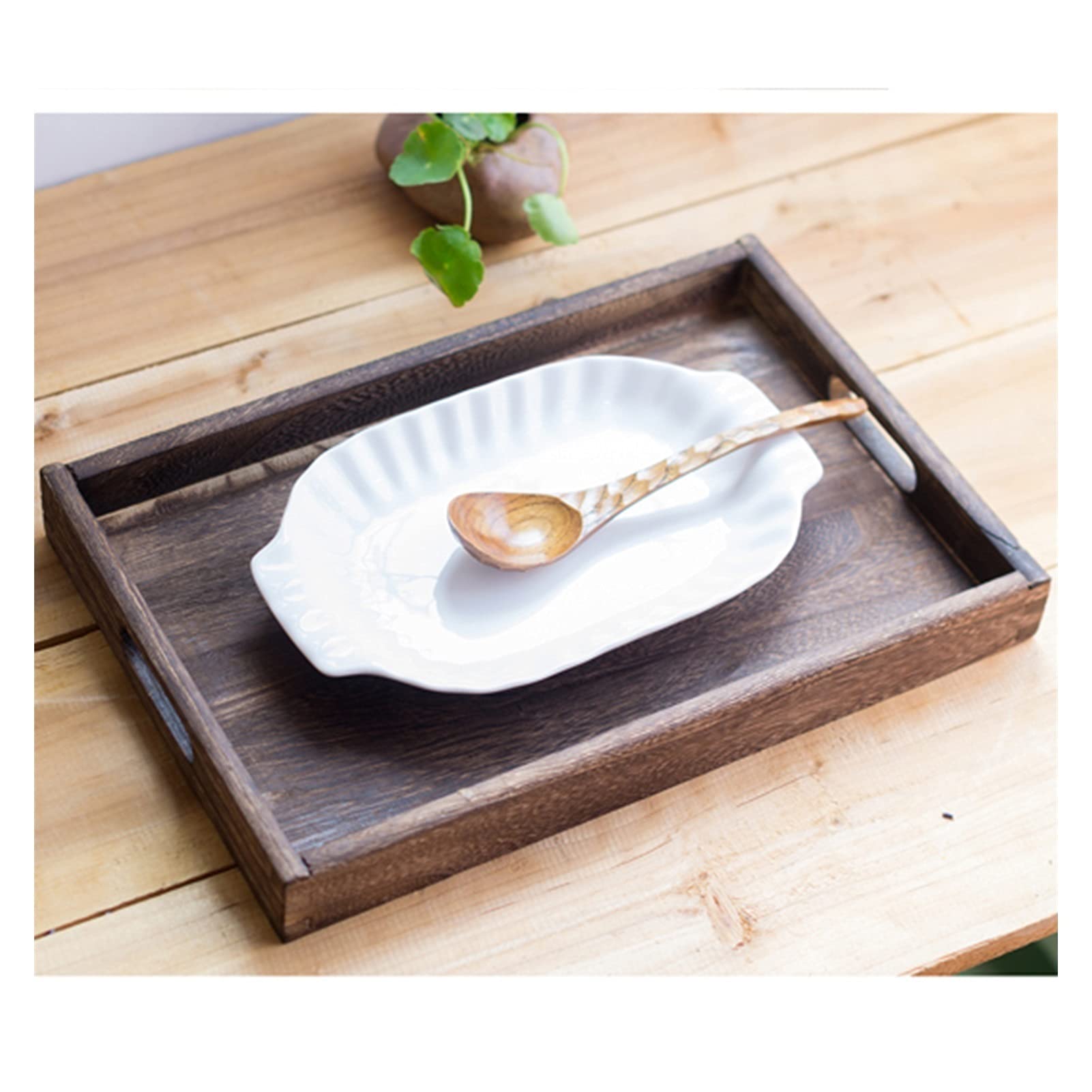 Bandeja Bandeja de servir y plato, placa de senderos de madera rectangular con bandeja de bocadillos de mango, bandeja de desayuno, decoración de granja con estilo Sirviendo platos Bandejas para Servi