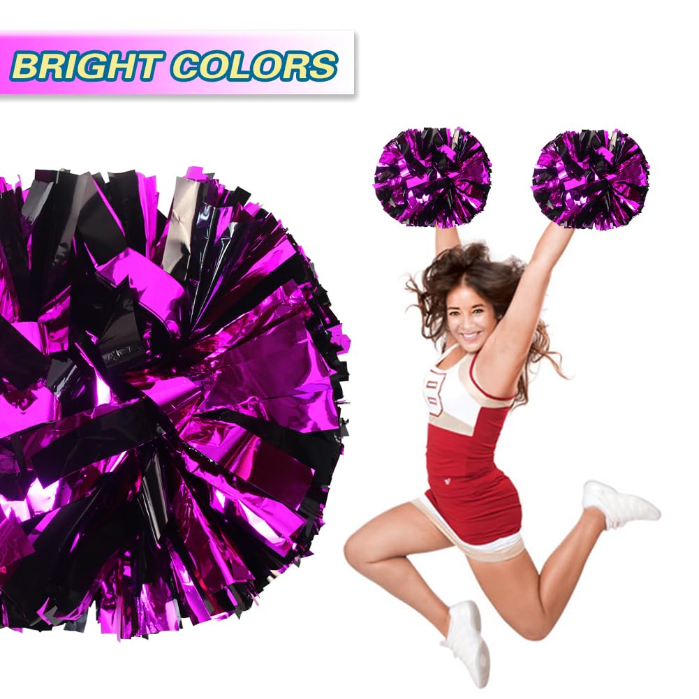 Lovecheer 2 pompones metálicos animadora negro rosa intenso asa fiestas baile deportes espíritus