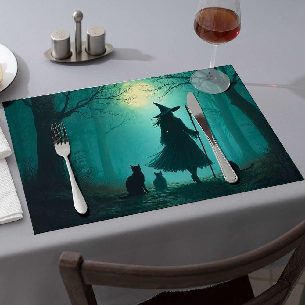 Nappe sorcière et chats en silicone pour repas Halloween et comptoir