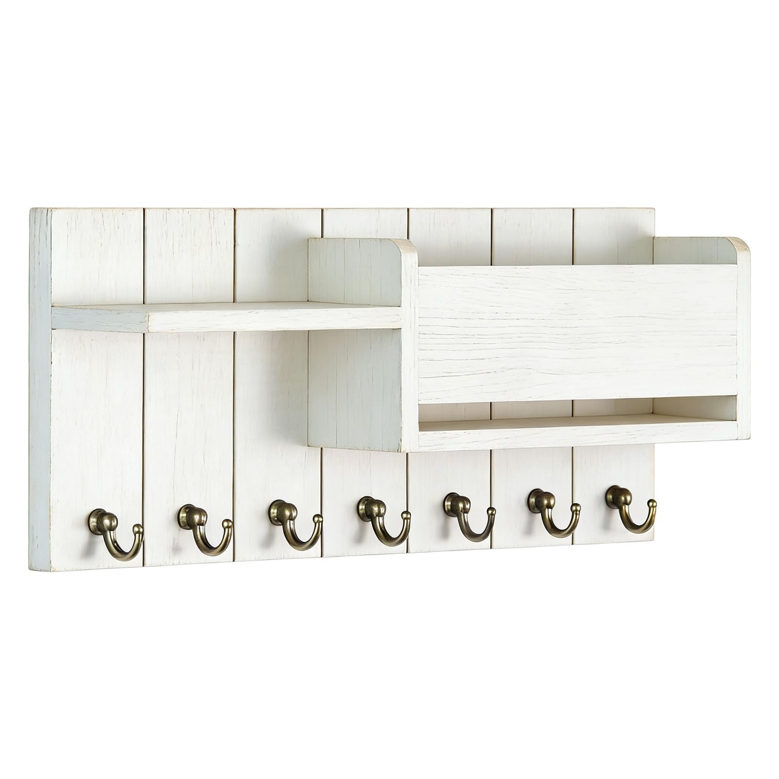 Beimus Wooden Wall Mount Mail Rack Including 6 Hooks Ideal for Letters Keys and Small Belongings Wall Mounted Shelf