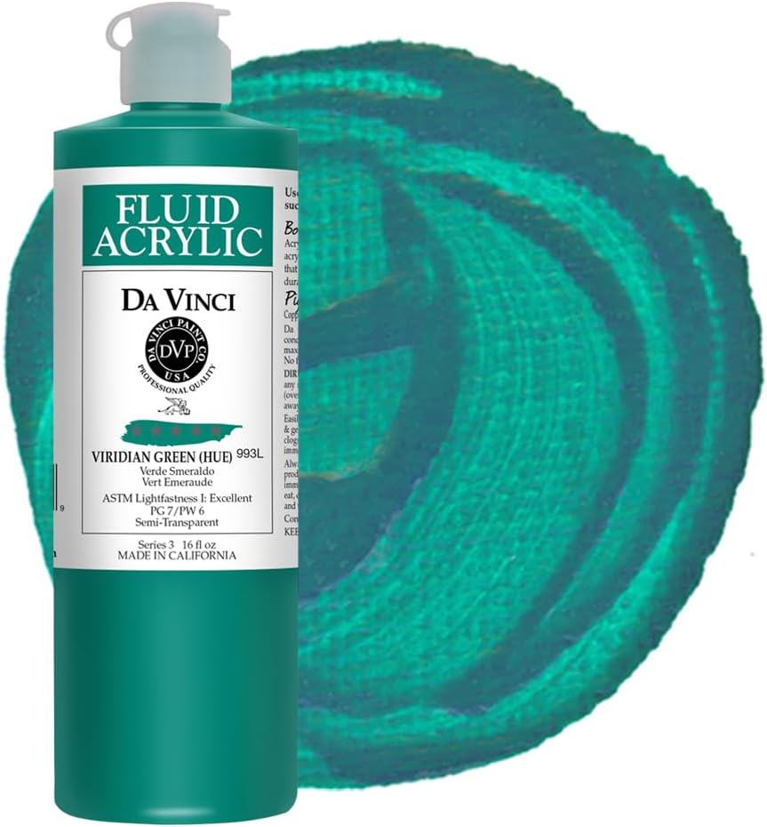 DA VINCI PAINTS Professional Artist Fluid Acrylic Paint, Viridian Green, 16oz