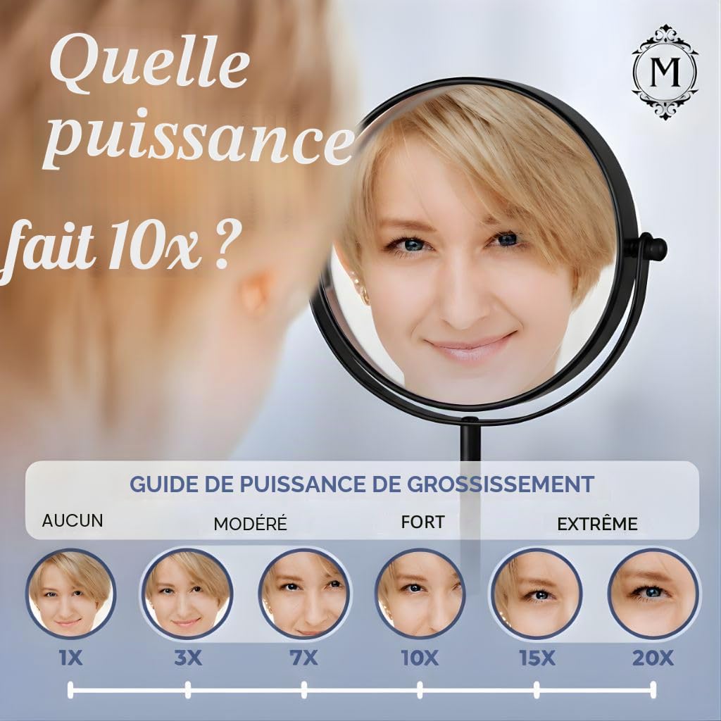 Mirrorvana Miroir de Maquillage grossissant 10x sur Pied pour Chambre et Salle de Bain Double Face 10x/1x 35 cm x 18 cm (Noir)