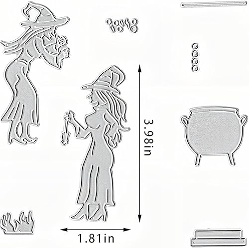 Miniatura 6 de Troqueles de bruja de Halloween para hacer tarjetas, troqueles de corte de metal, troqueles de papel para álbumes de recortes, suministros de