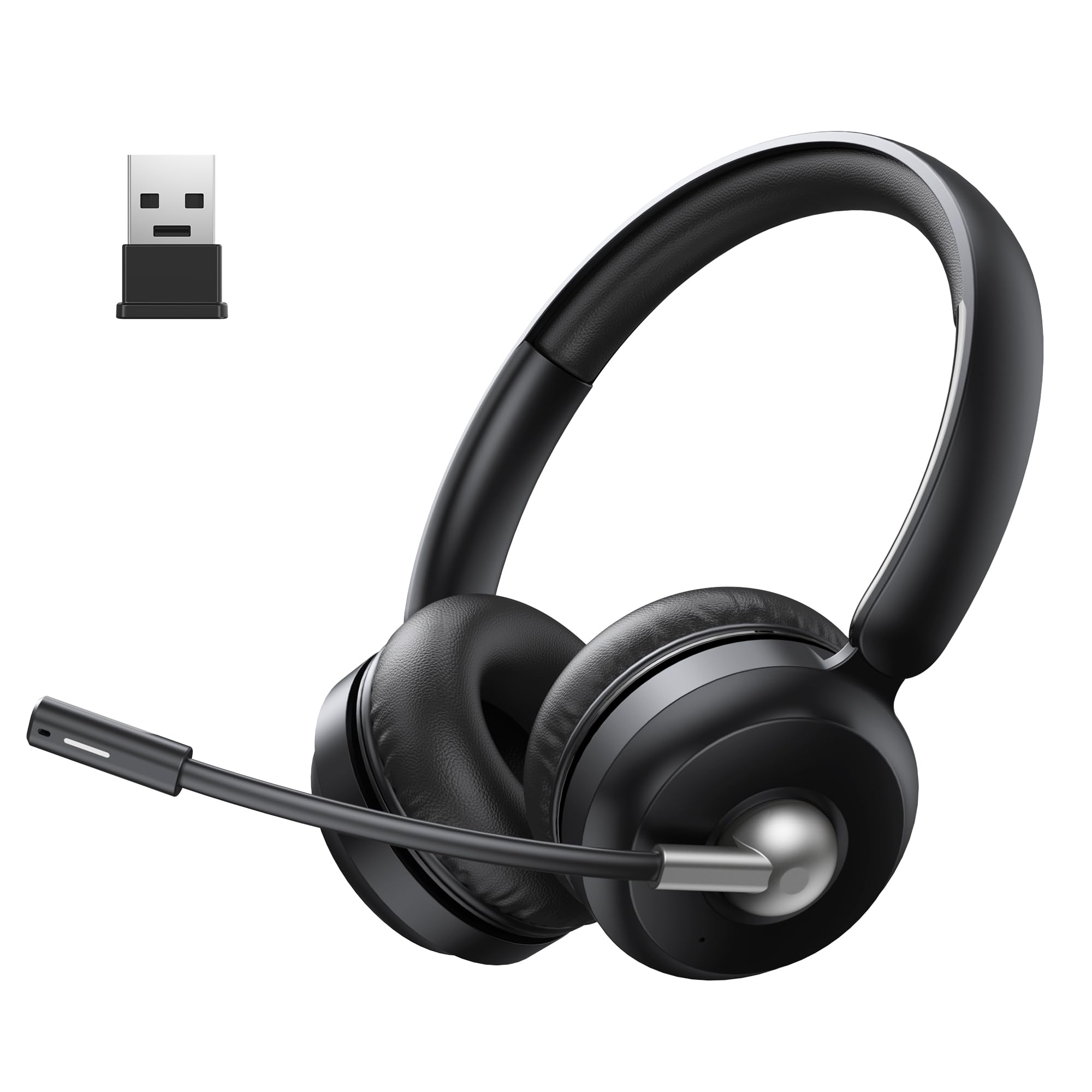 TECKNET V6.0 Bluetooth Headset mit Mikrofon, kabellos Headset mit ENC-Störunterdrückung&EIN-Tasten-Stumm, aufladbare kabellose Kopfhörer mit Ohrumschluss, 50h Akku Büro, Trucker, Callcenter – Schwarz