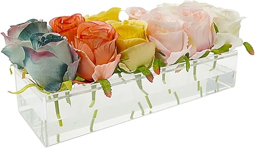 Jarrón largo de acrílico con agujeros para flores, florero rectangular transparente, caja de flores acrílicas, longitud de 121824 pulgadas para