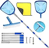 Pool Kescher mit Teleskopstange 220cm, Tiefenkescher Pool Mit Poolbürste, Poolkescher Fein, Laubkescher Pool, Pool Reinigungsset für Schwimmbad, Spas, Teiche, Whirlpools