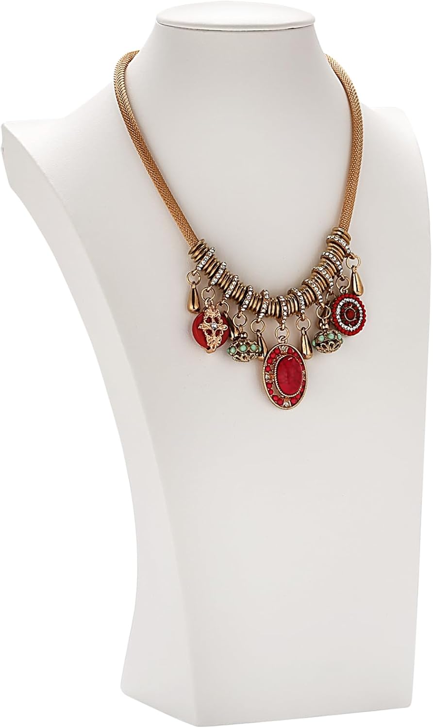 Polmart H4 Necklace Display Bust (White Leatherette, 13 ½”H)