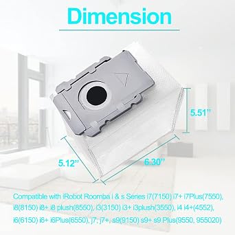 12 Packs Vacuum Bags for iRobot Roomba i3, i3+, i4, i4+, i6, i6+ i7, i7+, i7Plus, i8, i8+, j7, j7+, j8, j8+, s9, s9+, s9Plus, i and s Series Clean Base Automatic Dirt Disposal Bags