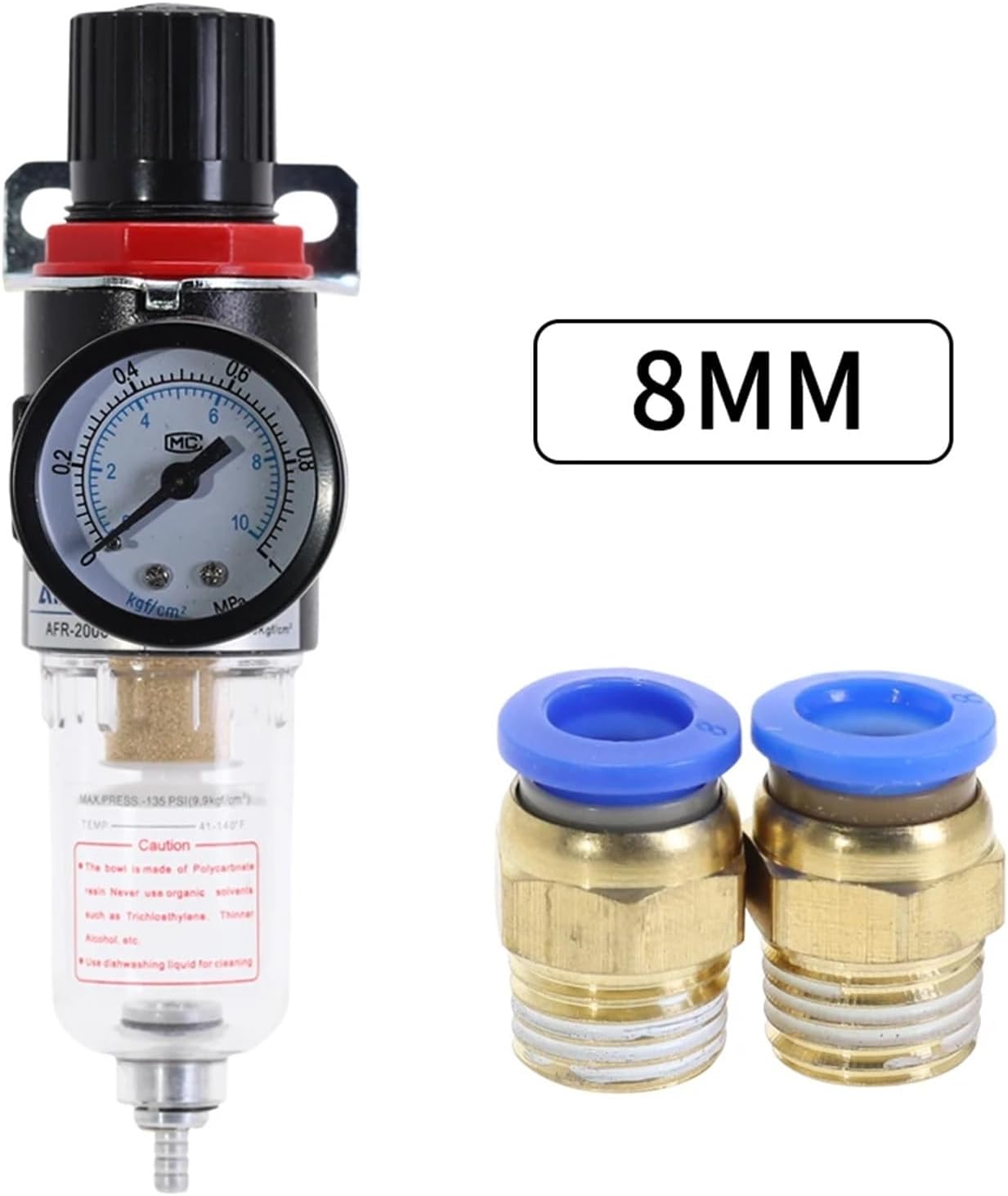 AFR-2000 Pneumatic Filter Regulator Air Treatment Unit Pressure Switches Gauge AFR2000 (Color : AFR-2000 w PC-8MM)