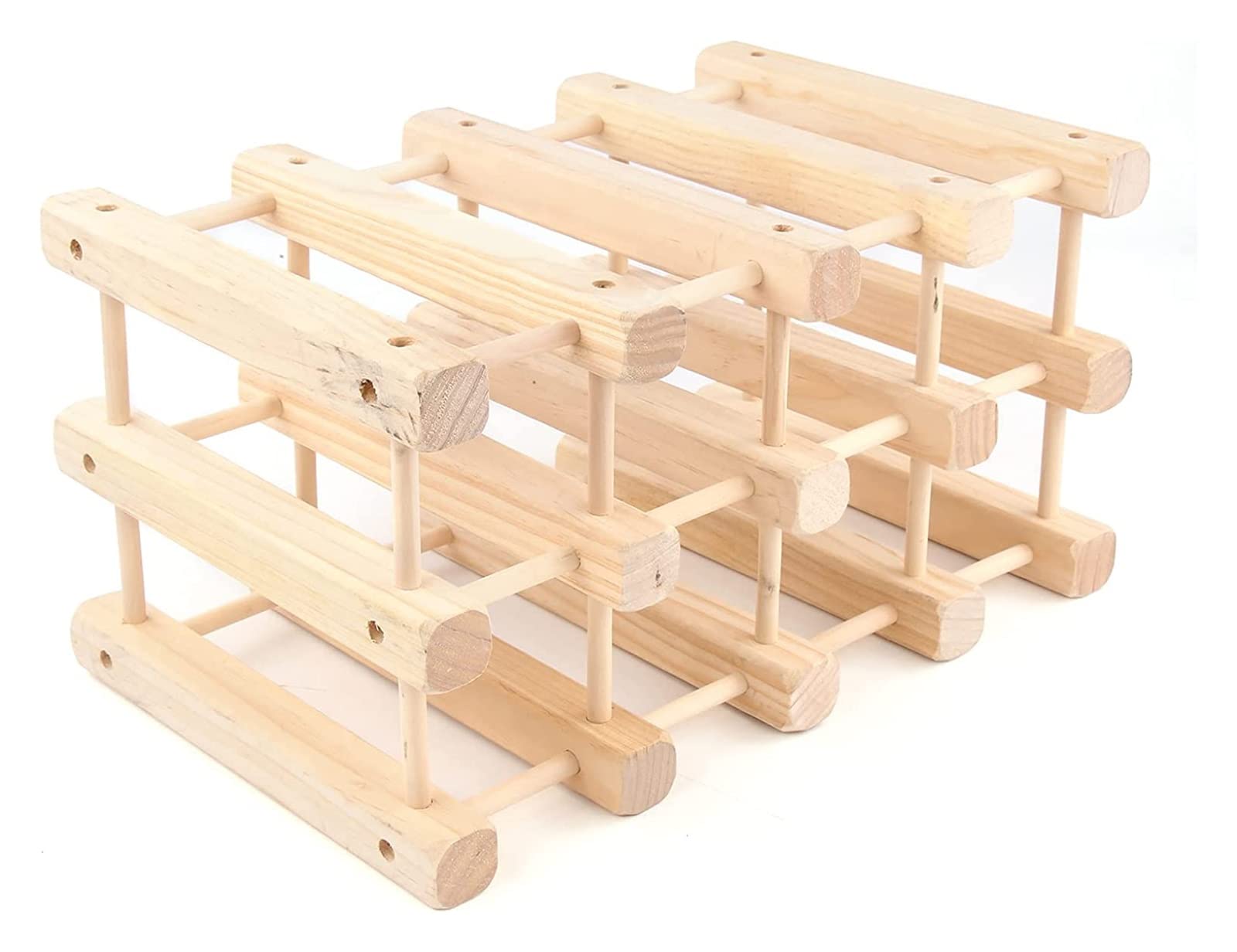 Wood Stackable Storage Holder Modular Wine Rack DIY, 20 Bottles, Natural Wooden Bottle Holder