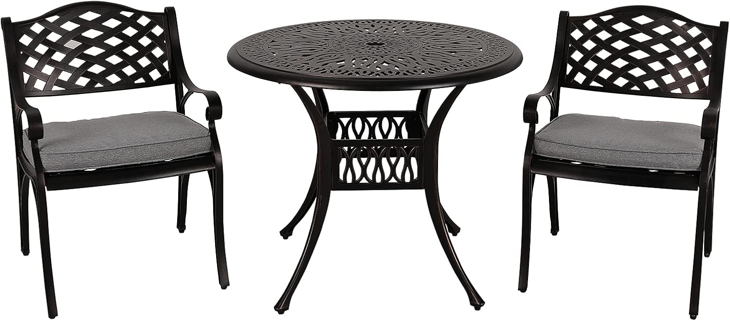 COBANA 3 Piece Patio Dining Set, Outdoor Cast Aluminum