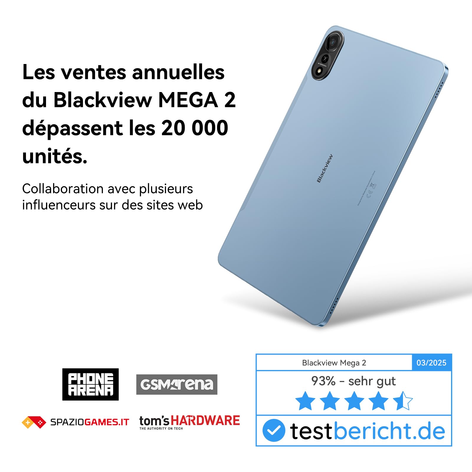 Blackview Mega2 12-calowy tablet z systemem Android 15 tabletów, 24 GB RAM + 128 GB ROM, tablet do gier 120 Hz 2K FHD z klawiaturą, myszą, rysikiem, słuchawkami, 4G LTE+5G, WiFi, 9000 mAh, WideVine L1