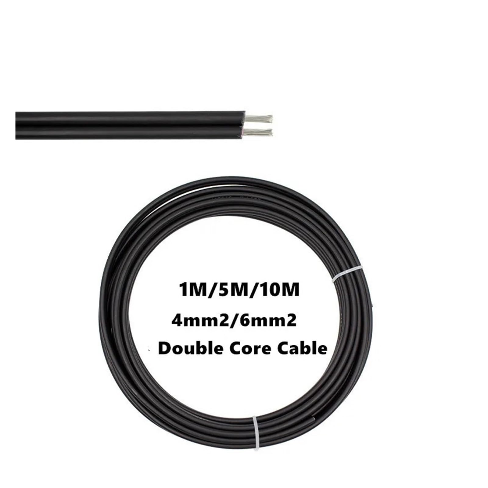 1/5/10 Meter Doppelcode 2X4MM2/6mm2 (12AWG/10AWG) Solarkabel, schwarzes PV-Kabel, Kupferleiter, XLPE-Mantel(6mm2(10AWG),10M)